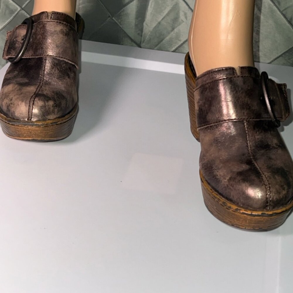 Born 'Ibra' Platform Slide Clogs Moro Metallic Leather‎ US 7  *GS9